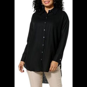 WynneCollection Women's Linen Blend Summer Shirt Black - Regular